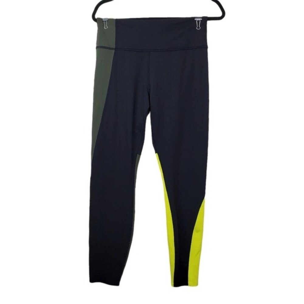 Athleta Womens Black Neon Yellow Colorblock Tight Leggings Size M